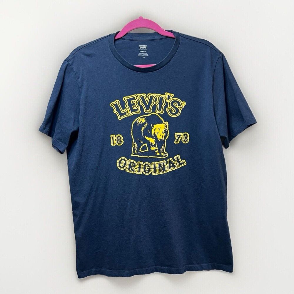 Levi's T Shirt Mens Large Navy Blue Bear‎ Graphic Short Sleeve Crew Neck